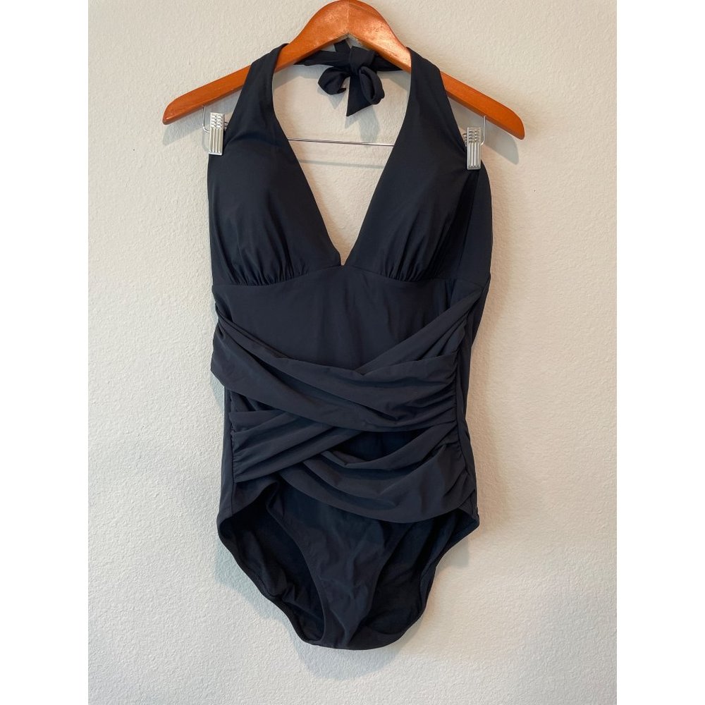 Lands' End Black One Piece Slimming Swim Suit
